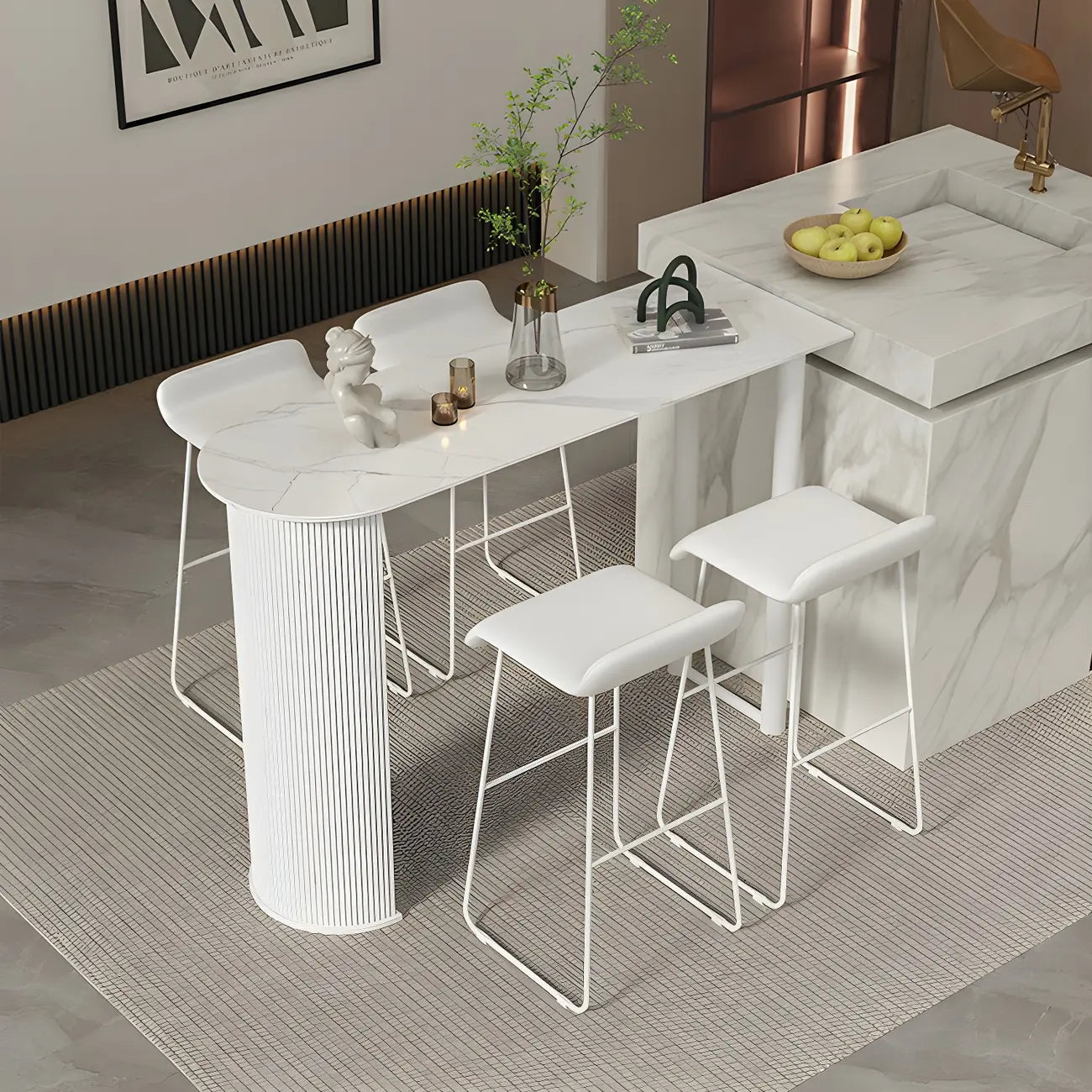 Scandinavian Free Form White Stone Iron Bar Tables