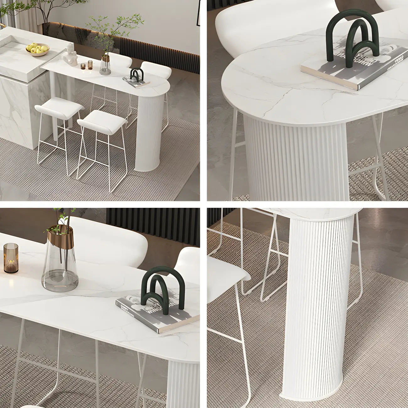 Scandinavian Free Form White Stone Iron Bar Tables