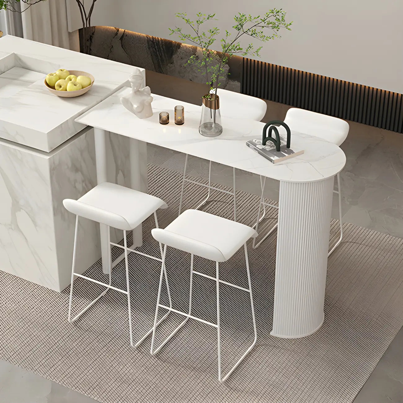 Scandinavian Free Form White Stone Iron Bar Tables