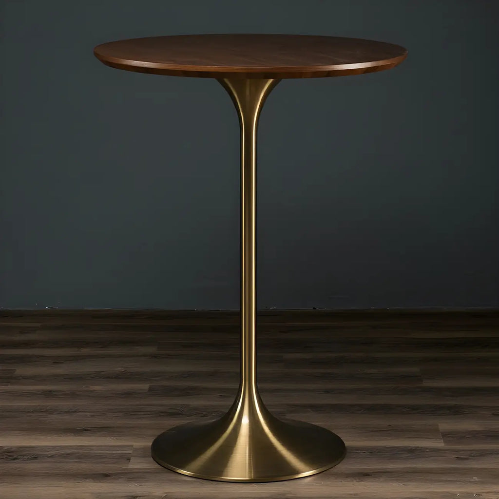 Round Glam Brown Gold Metal Tulip Base Bar Tables