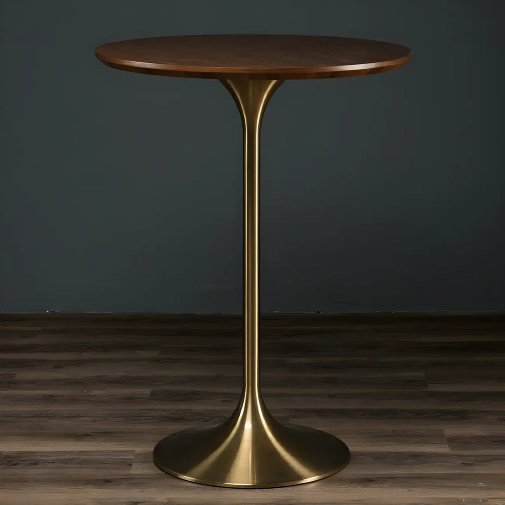 Round Glam Brown Gold Metal Tulip Base Bar Tables