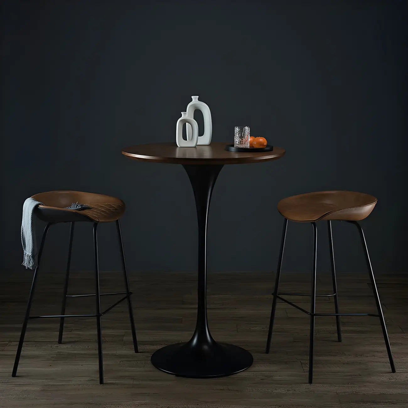 Round Glam Brown Gold Metal Tulip Base Bar Tables