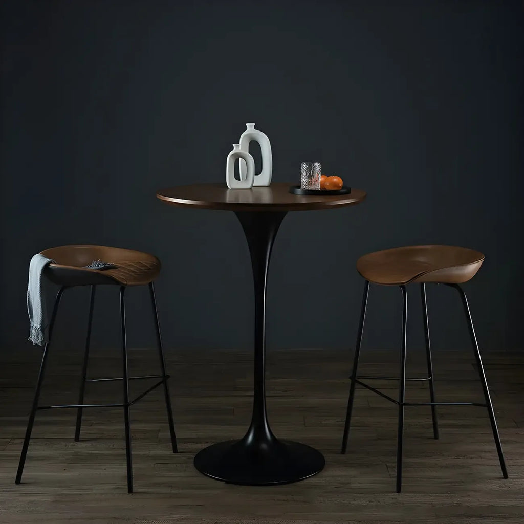 Round Glam Brown Gold Metal Tulip Base Bar Tables