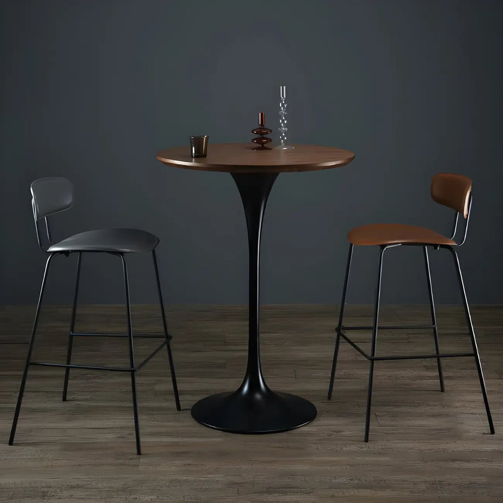 Round Glam Brown Gold Metal Tulip Base Bar Tables