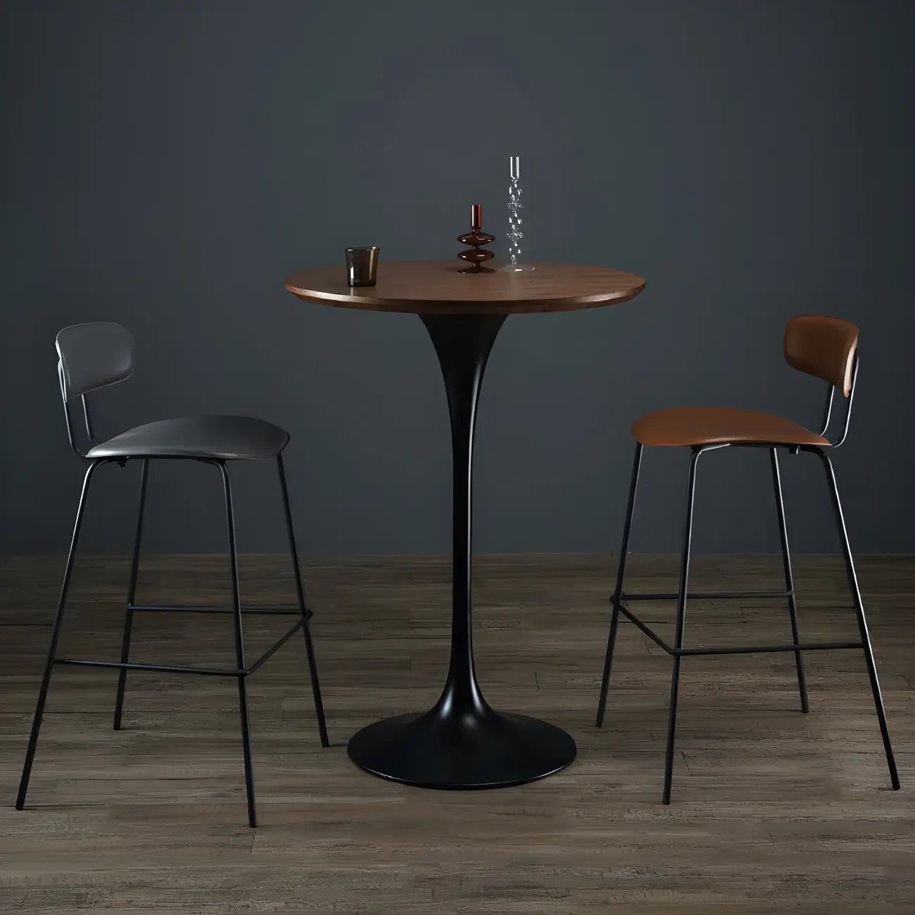 Round Glam Brown Gold Metal Tulip Base Bar Tables