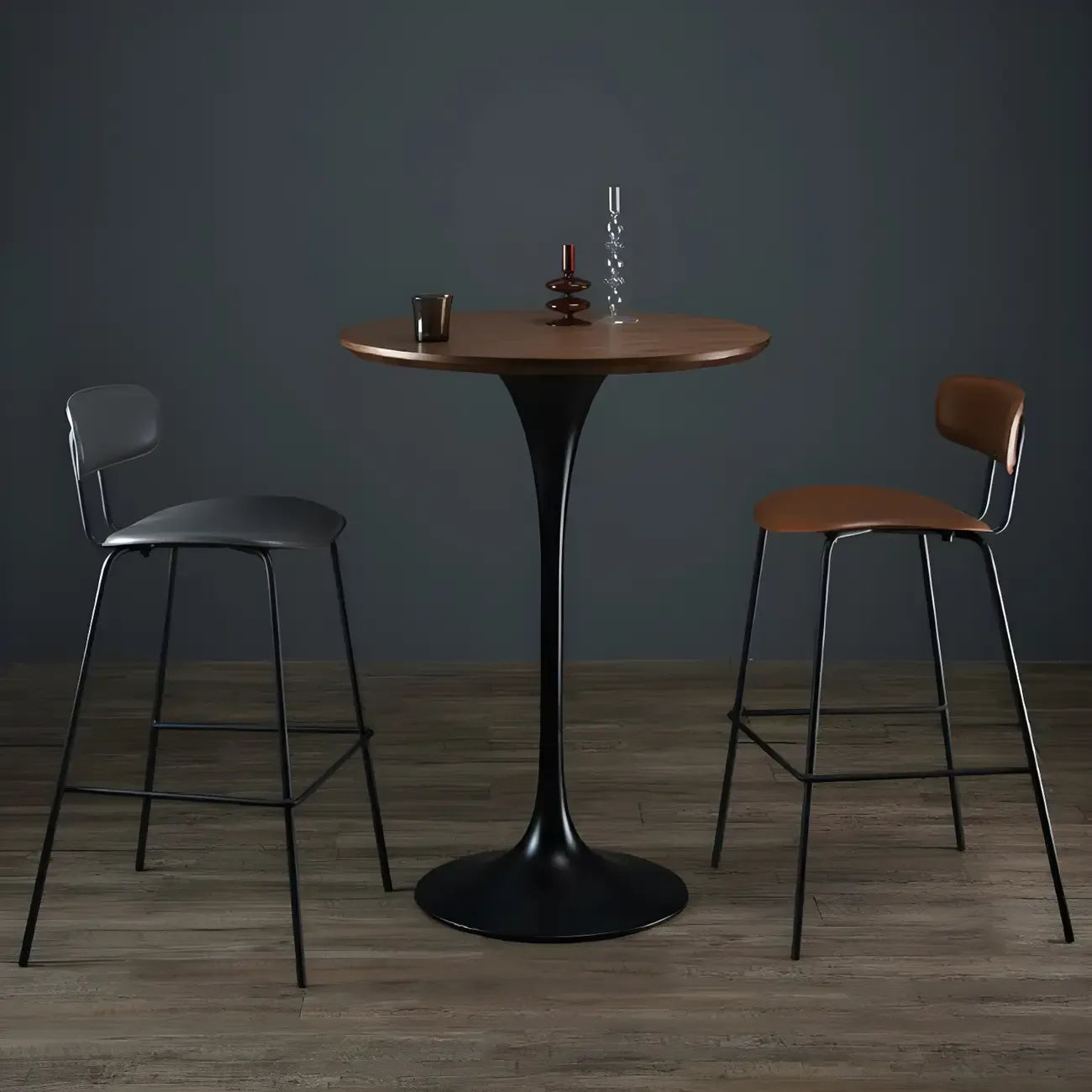 Round Glam Brown Gold Metal Tulip Base Bar Tables