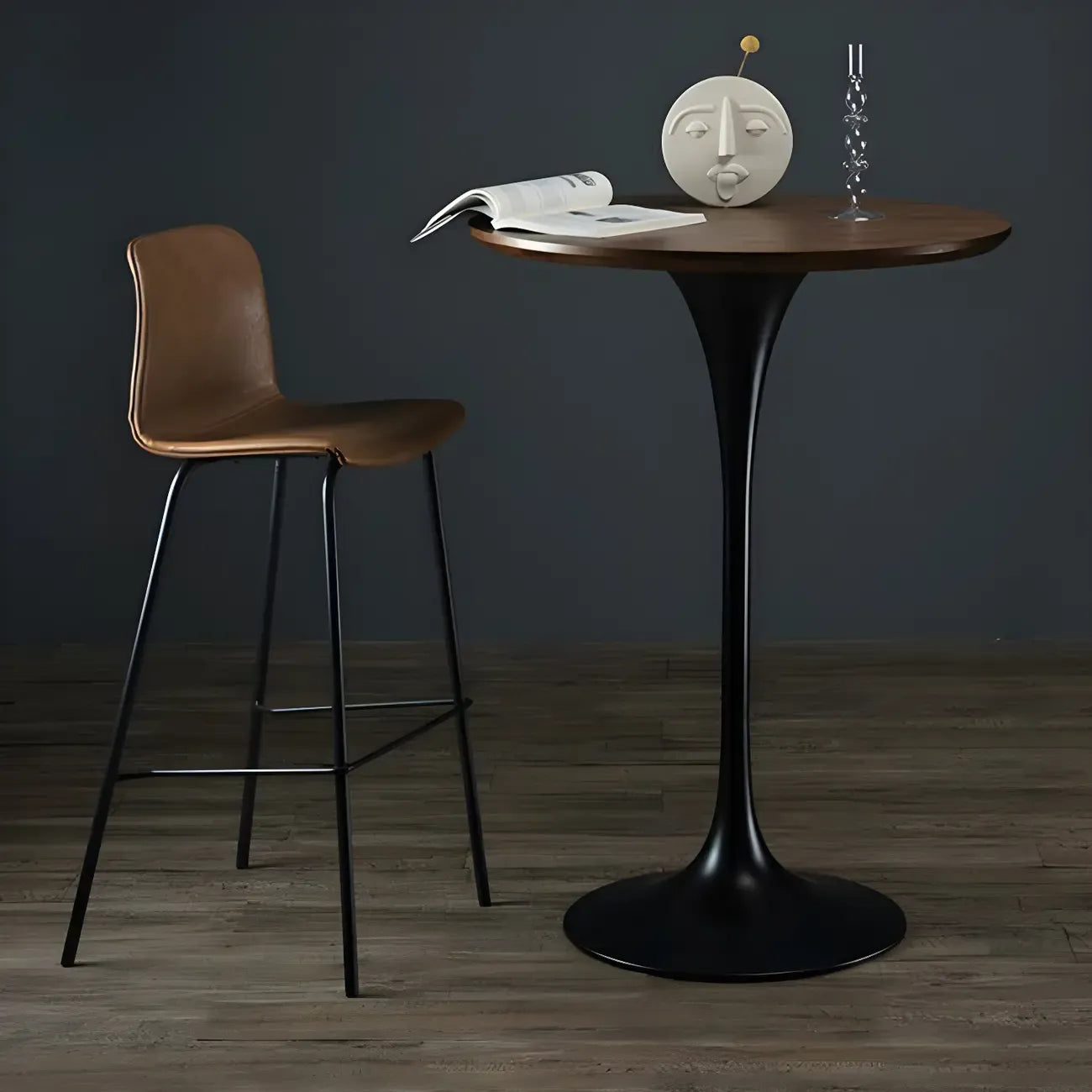 Round Glam Brown Gold Metal Tulip Base Bar Tables