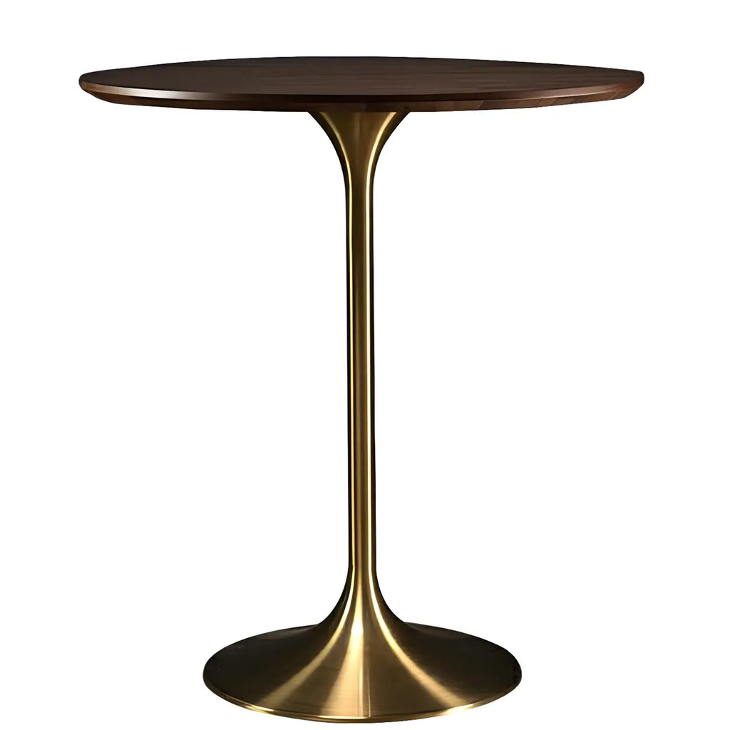 Round Glam Brown Gold Metal Tulip Base Bar Tables