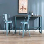 Scandinavian Brown Wood Blue Metal Footrest Bar Tables