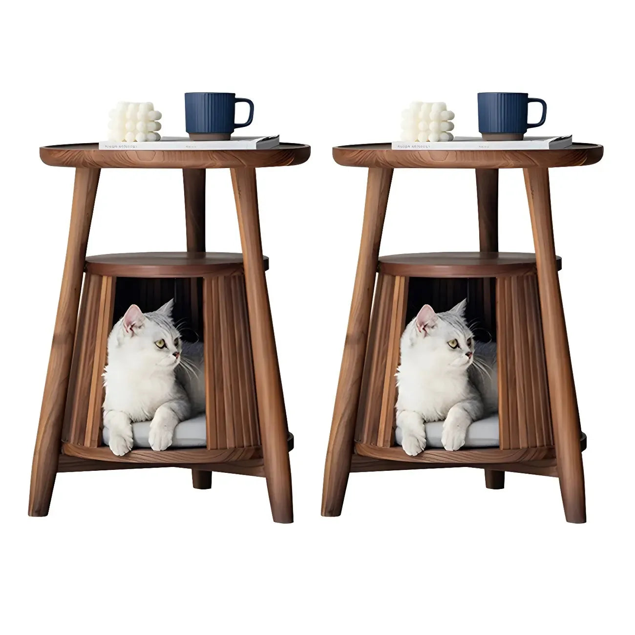 Scandinavian 2-tier Solid Wood Side Table with Storage Shelf