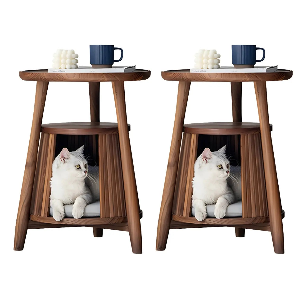 Scandinavian 2-tier Solid Wood Side Table with Storage Shelf