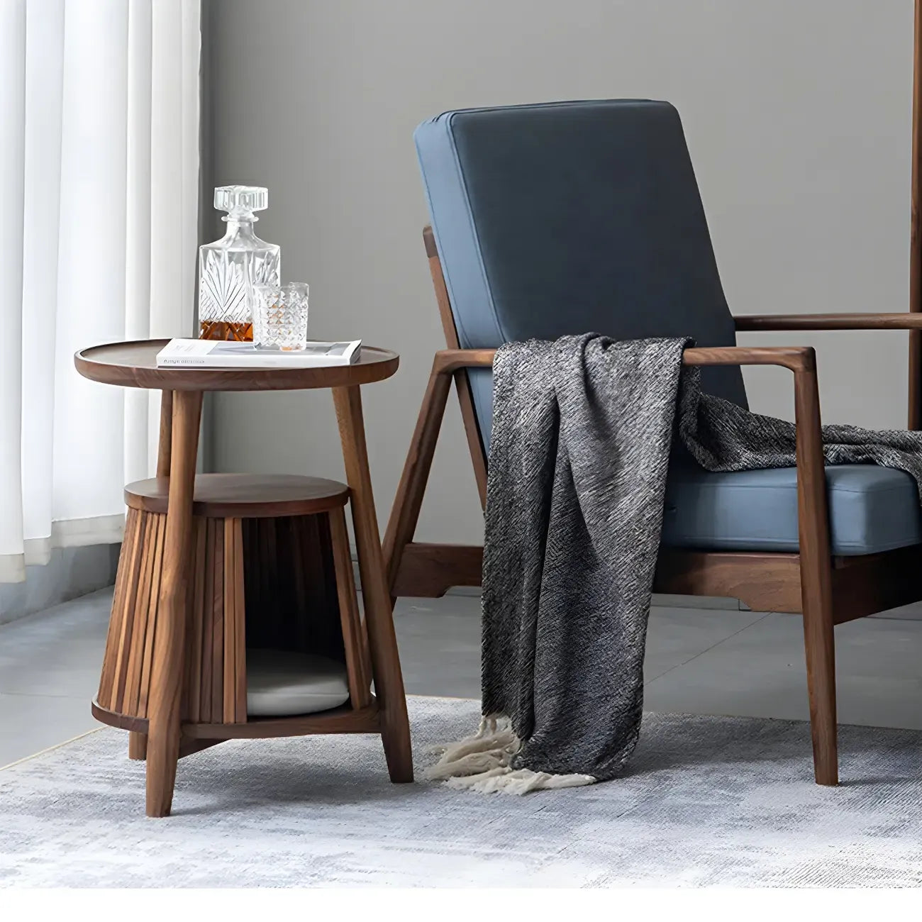 Scandinavian 2-tier Solid Wood Side Table with Storage Shelf