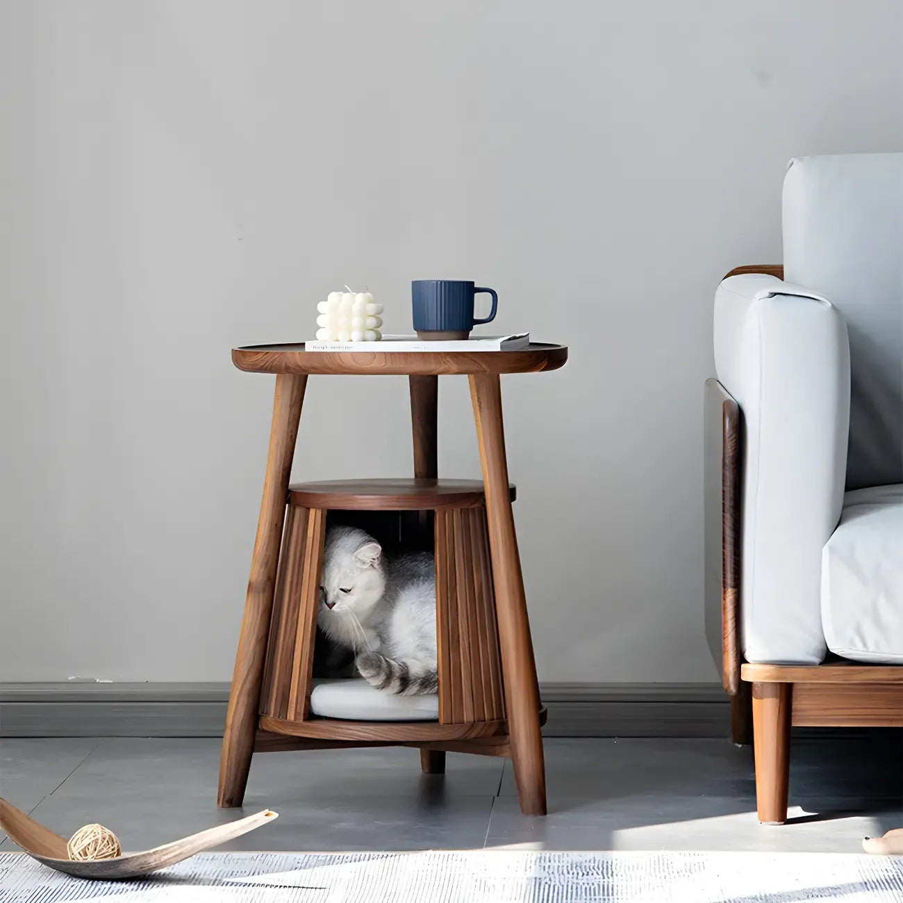 Scandinavian 2-tier Solid Wood Side Table with Storage Shelf