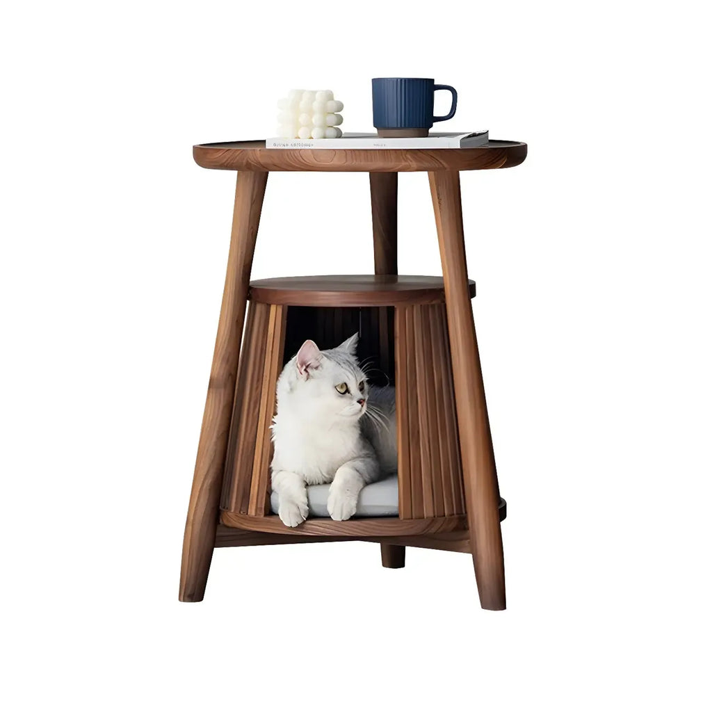 Scandinavian 2-tier Solid Wood Side Table with Storage Shelf