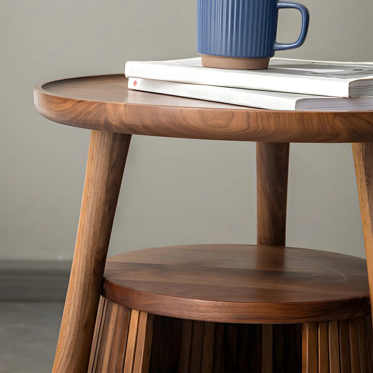 Scandinavian 2-tier Solid Wood Side Table with Storage Shelf