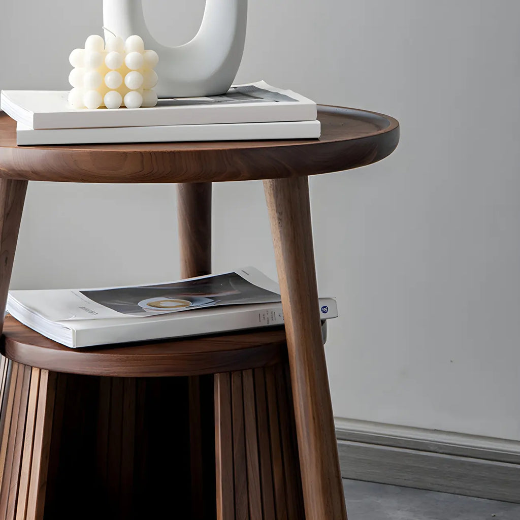 Scandinavian 2-tier Solid Wood Side Table with Storage Shelf