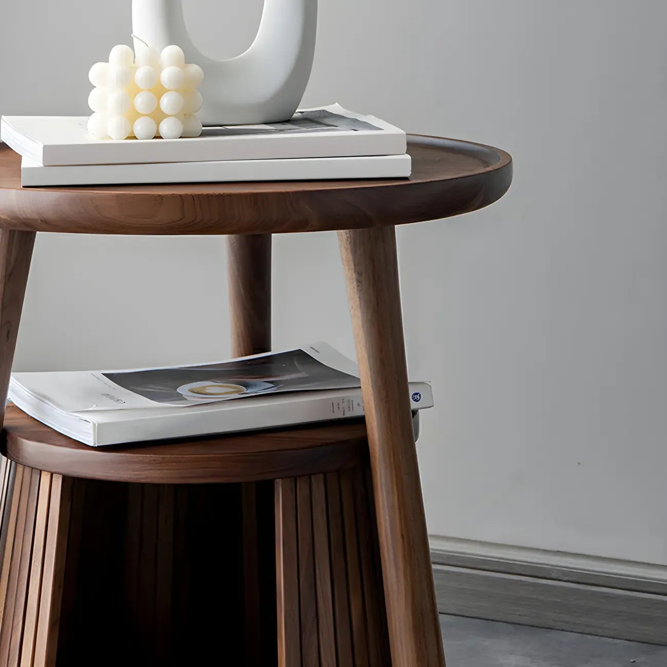 Scandinavian 2-tier Solid Wood Side Table with Storage Shelf