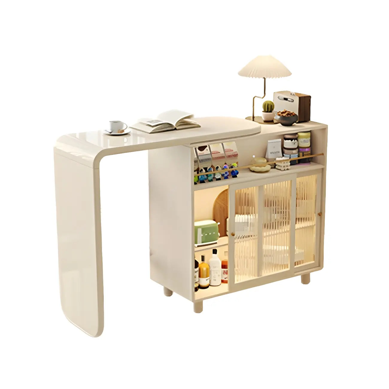 Scandinavian White Wood Glass Storage Extendable Bar Tables