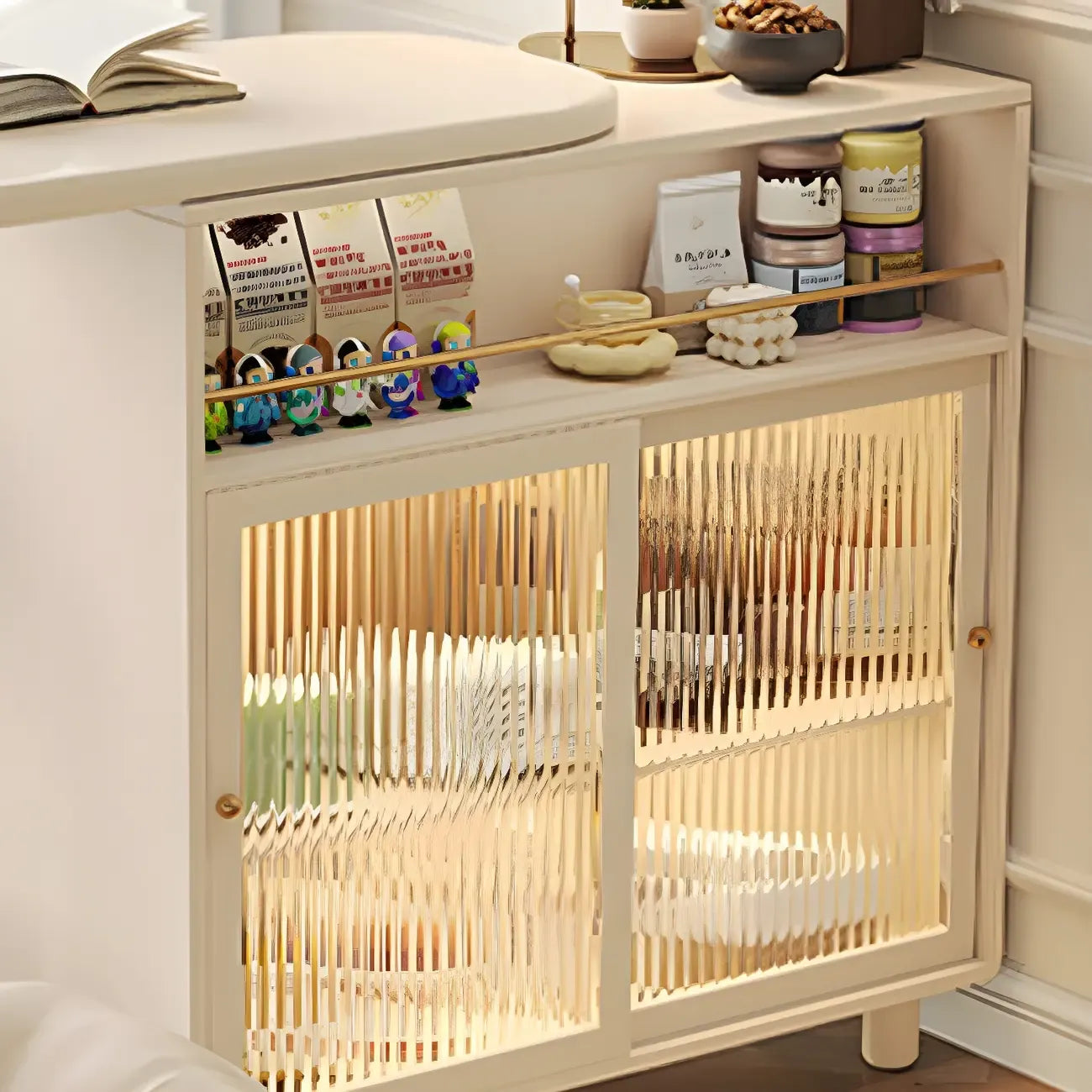 Scandinavian White Wood Glass Storage Extendable Bar Tables