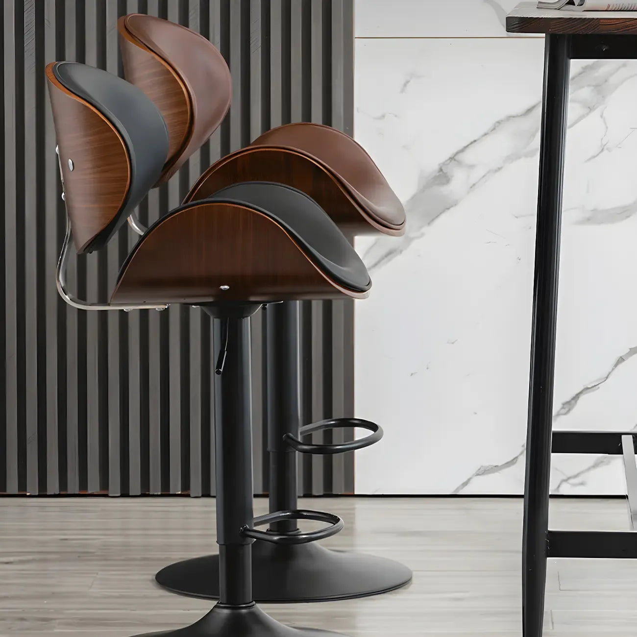 Modern Adjustable Leather Swivel Bar Stools with Backs