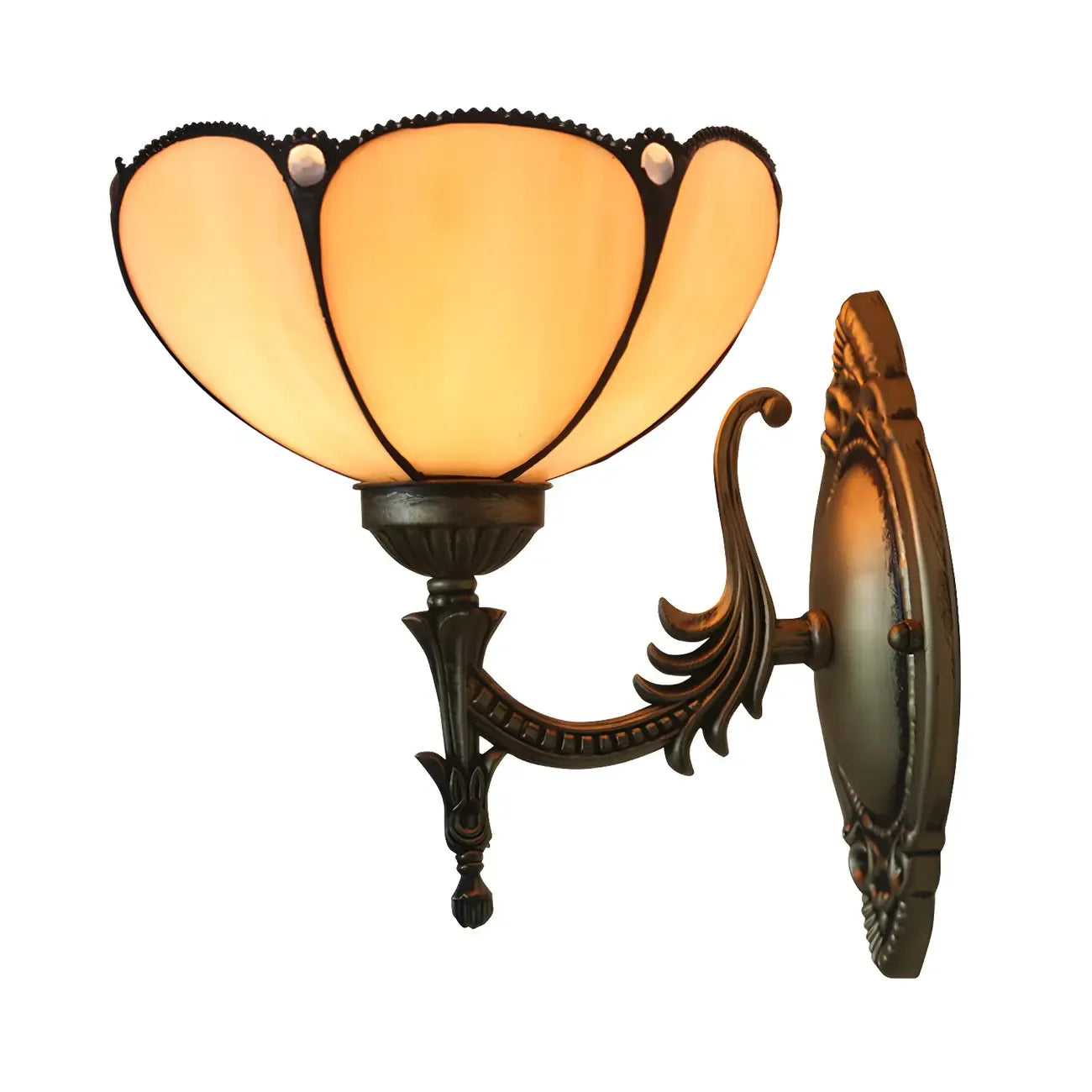 10 to 14 Inch Vintage Brass Wall Sconce with Floral Glass Shade