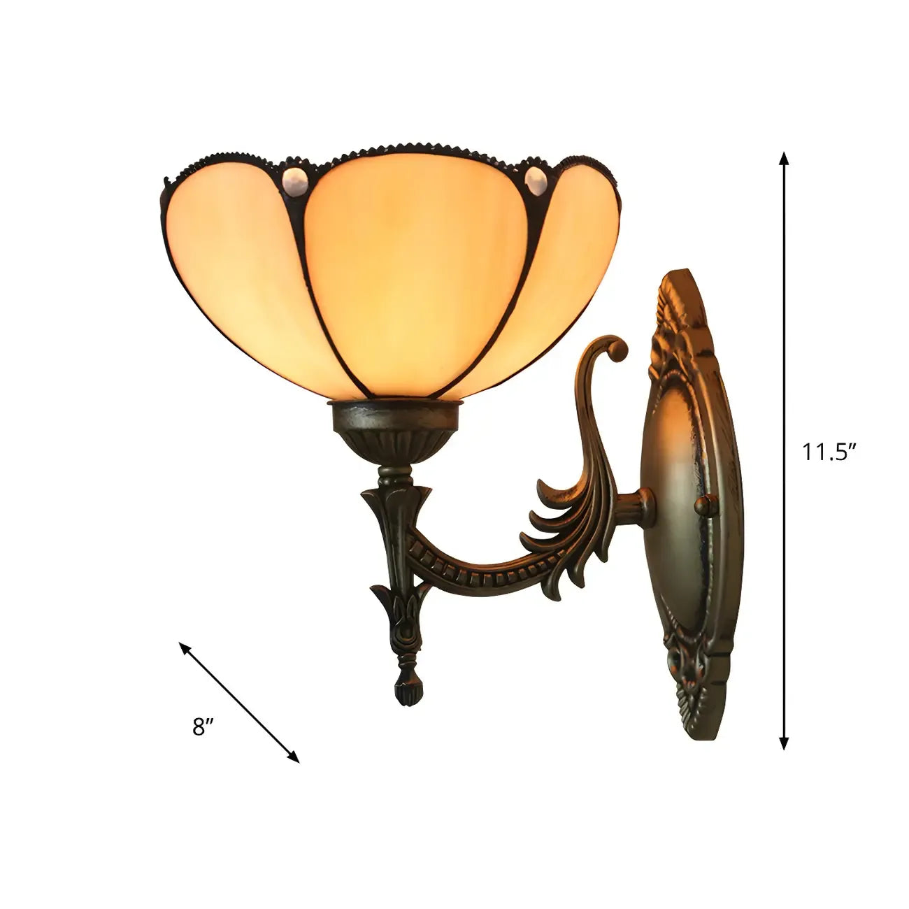 10 to 14 Inch Vintage Brass Wall Sconce with Floral Glass Shade