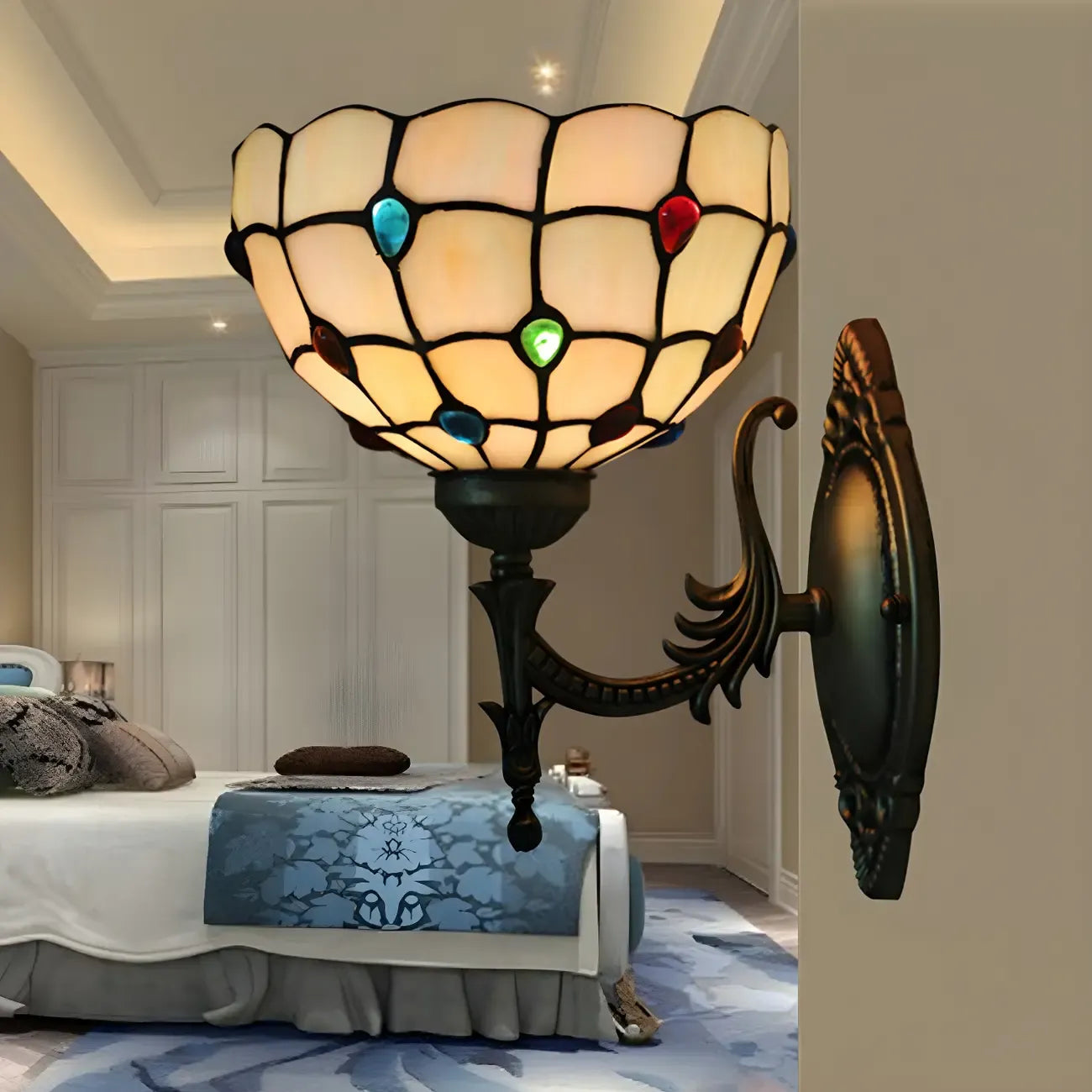10 to 14 Inch Vintage Brass Wall Sconce with Floral Glass Shade