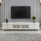 63 Adjustable White Wood TV Stand with Cable Management