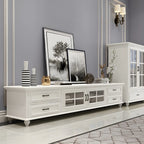 63 Adjustable White Wood TV Stand with Cable Management