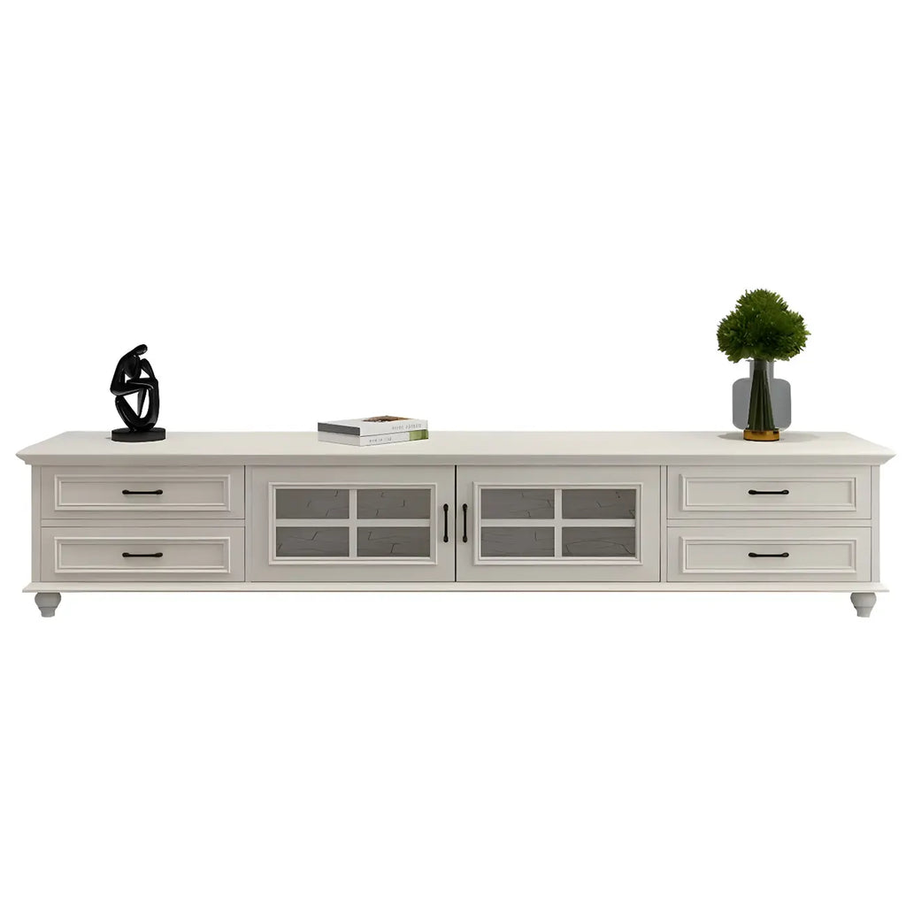 63 Adjustable White Wood TV Stand with Cable Management