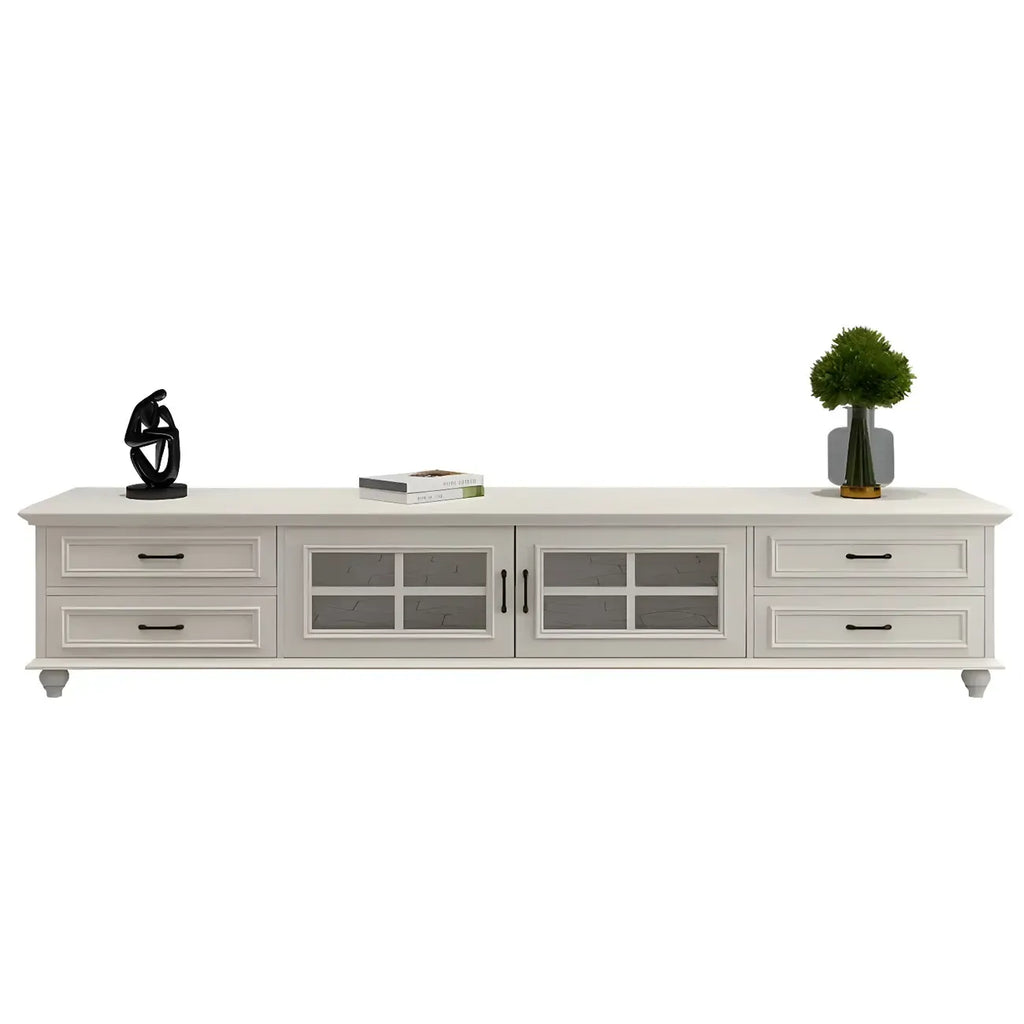 63 Adjustable White Wood TV Stand with Cable Management