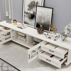 63 Adjustable White Wood TV Stand with Cable Management