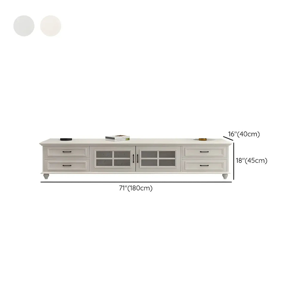 63 Adjustable White Wood TV Stand with Cable Management