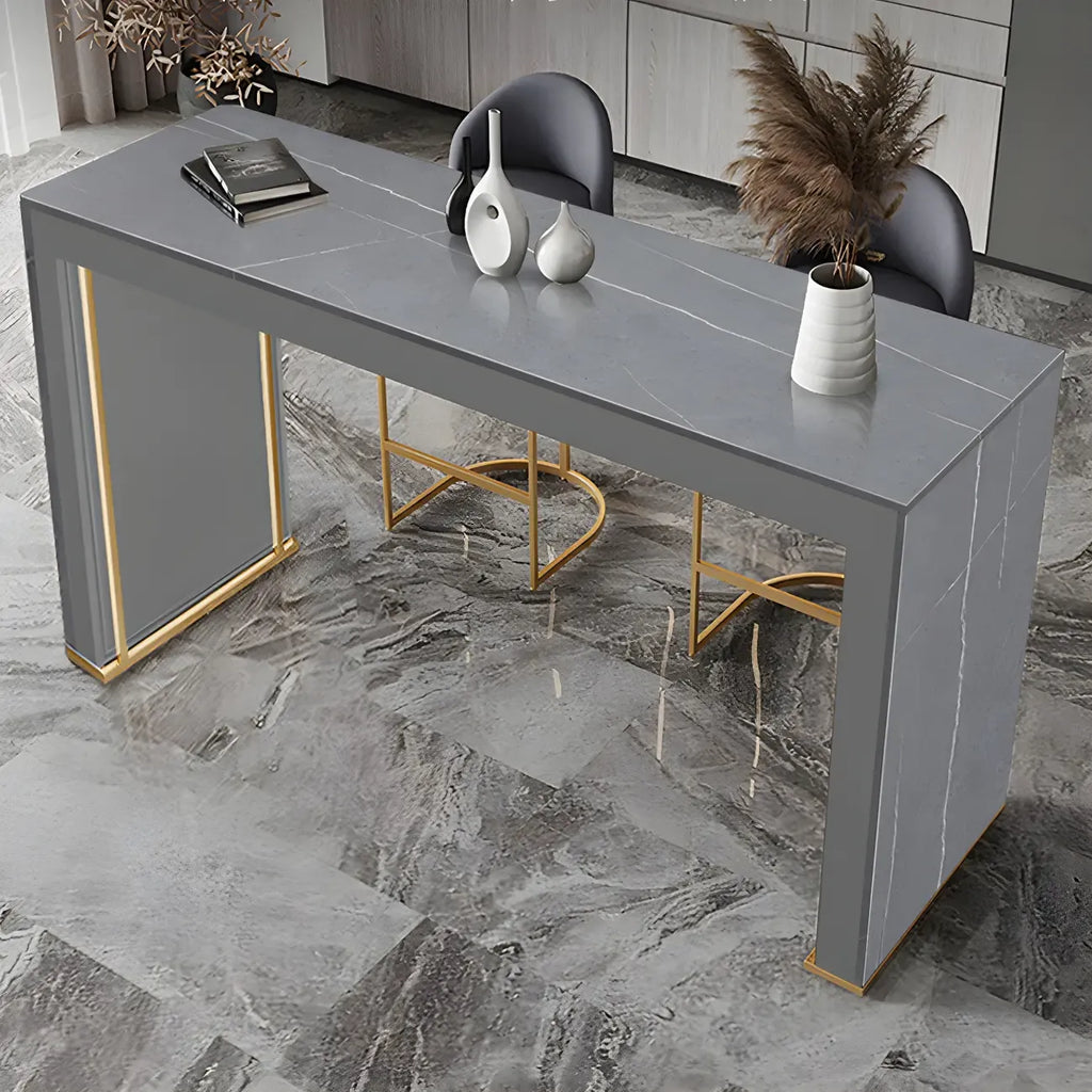 Modern White Stone Top Wood Dual-Pedestal Bar Tables