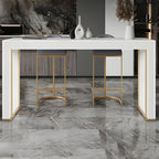 Modern White Stone Top Wood Dual-Pedestal Bar Tables