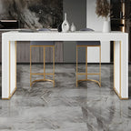 Modern White Stone Top Wood Dual-Pedestal Bar Tables