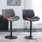 Elegant Wood Leather Red Swivel Adjustable Bar Stool
