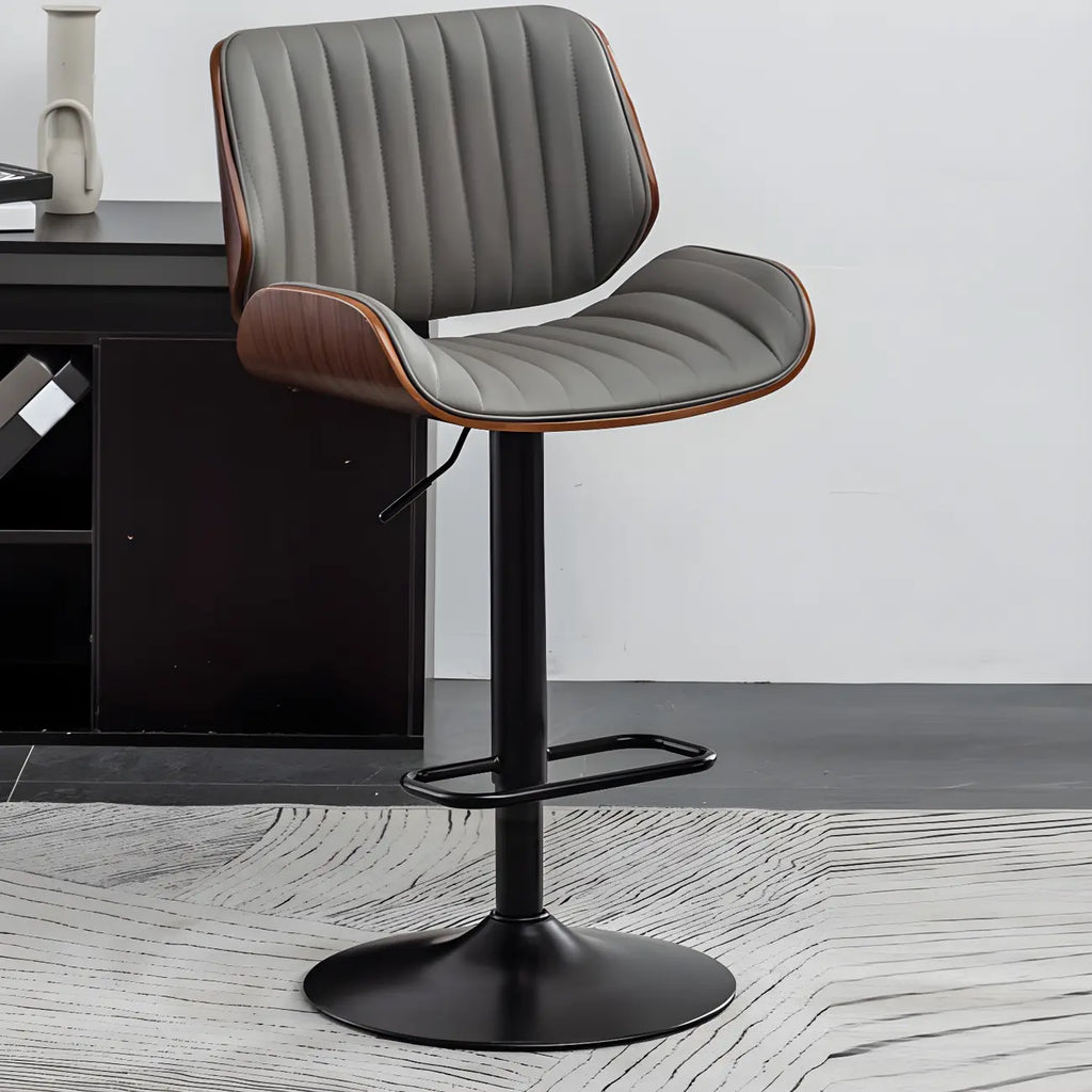 Elegant Wood Leather Red Swivel Adjustable Bar Stool