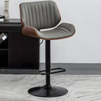 Elegant Wood Leather Red Swivel Adjustable Bar Stool