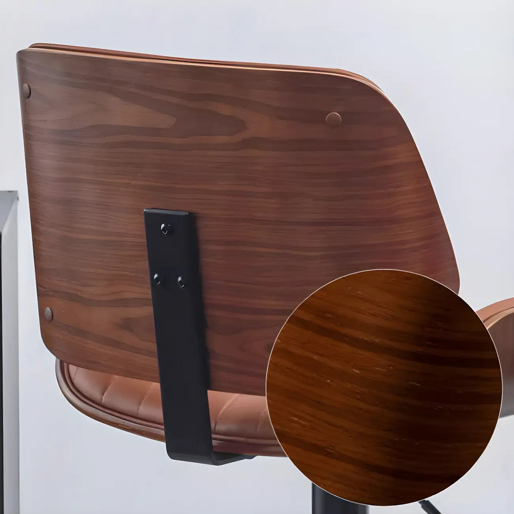 Elegant Wood Leather Red Swivel Adjustable Bar Stool
