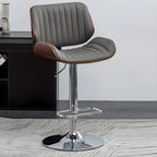 Elegant Wood Leather Red Swivel Adjustable Bar Stool