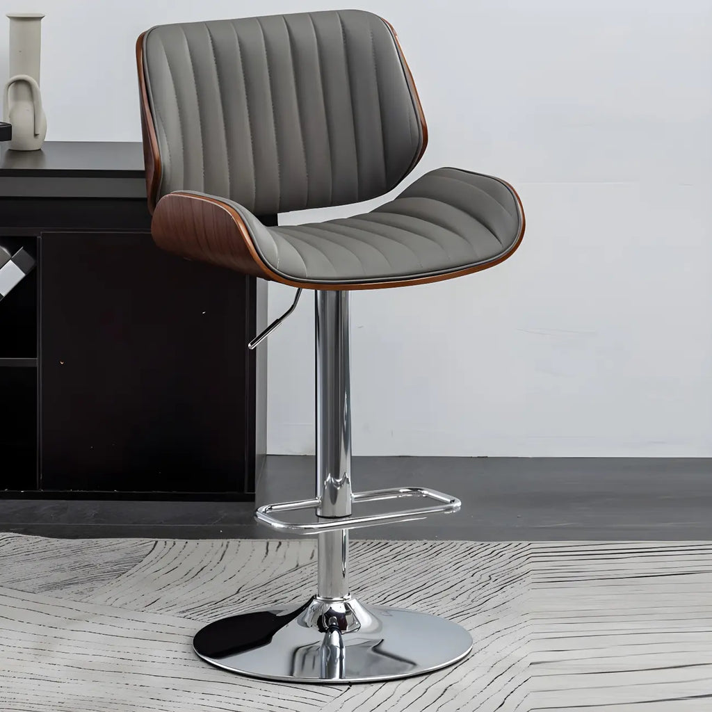 Elegant Wood Leather Red Swivel Adjustable Bar Stool