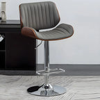 Elegant Wood Leather Red Swivel Adjustable Bar Stool