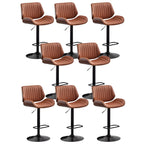 Elegant Wood Leather Red Swivel Adjustable Bar Stool
