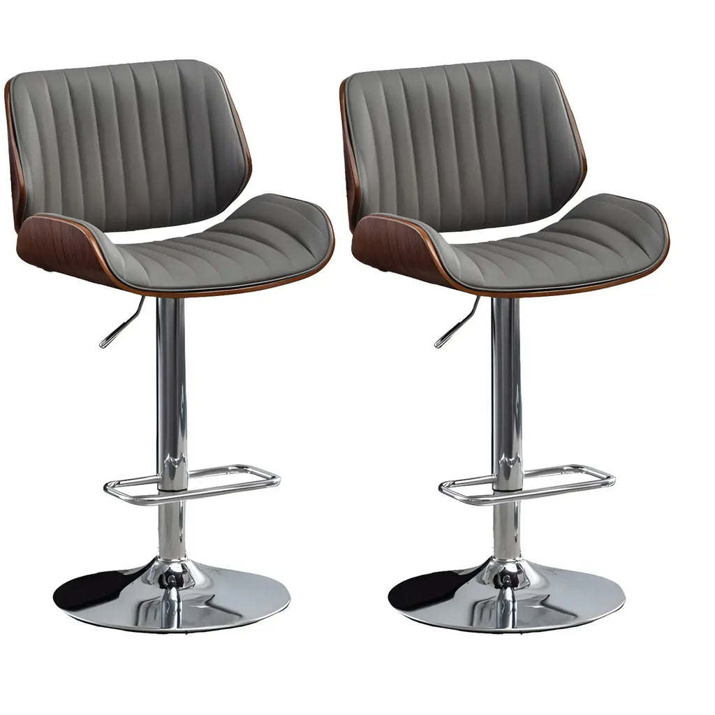 Elegant Wood Leather Red Swivel Adjustable Bar Stool