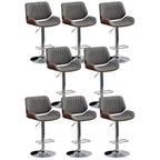 Elegant Wood Leather Red Swivel Adjustable Bar Stool