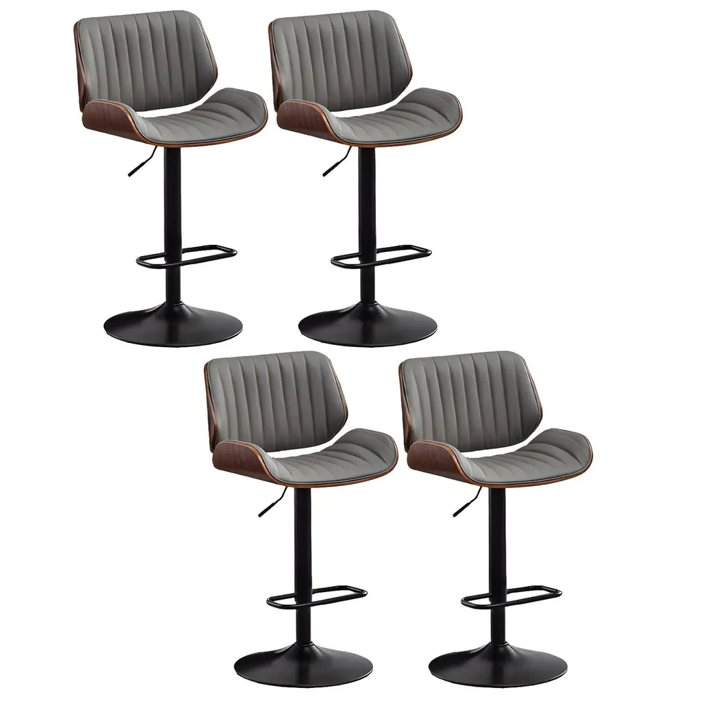 Elegant Wood Leather Red Swivel Adjustable Bar Stool