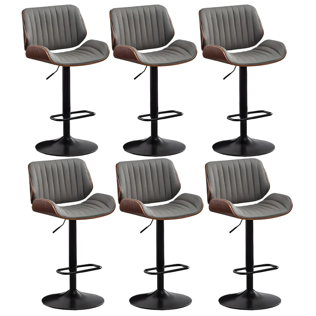 Elegant Wood Leather Red Swivel Adjustable Bar Stool