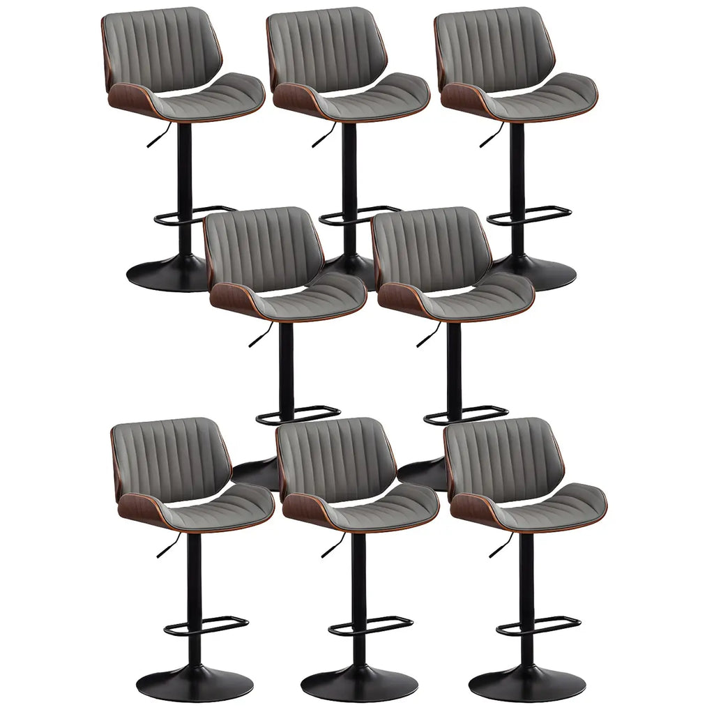 Elegant Wood Leather Red Swivel Adjustable Bar Stool
