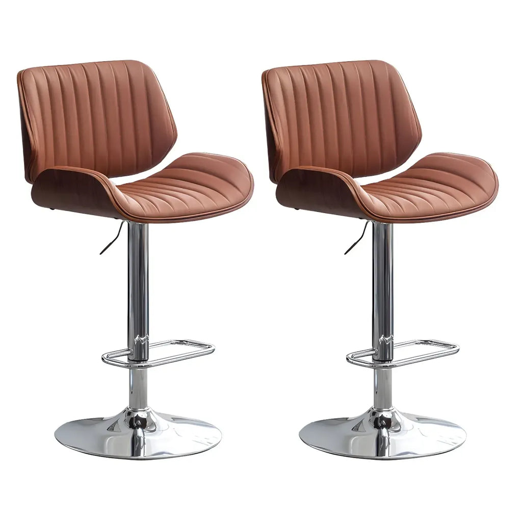 Elegant Wood Leather Red Swivel Adjustable Bar Stool
